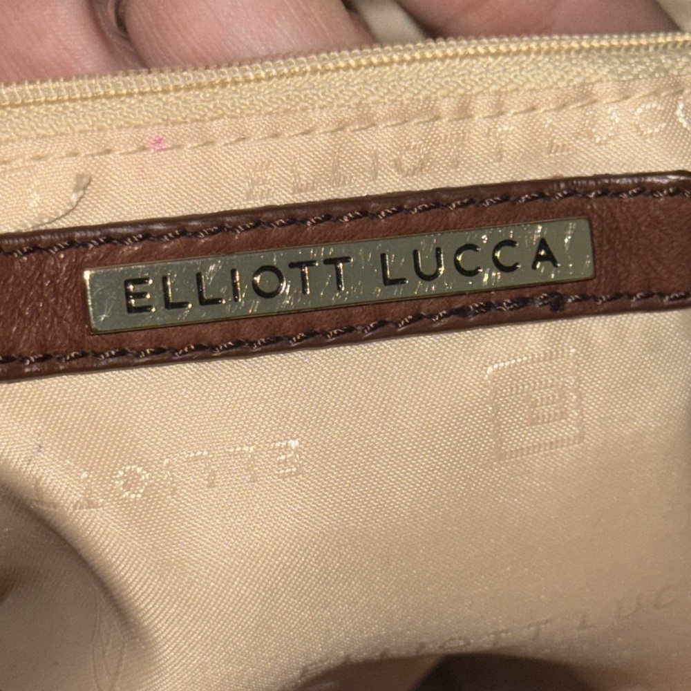 Elliott Luca Brown Pebbled Leather w/ Woven Details Everyday Medium Size Handbag - Picture 11 of 12